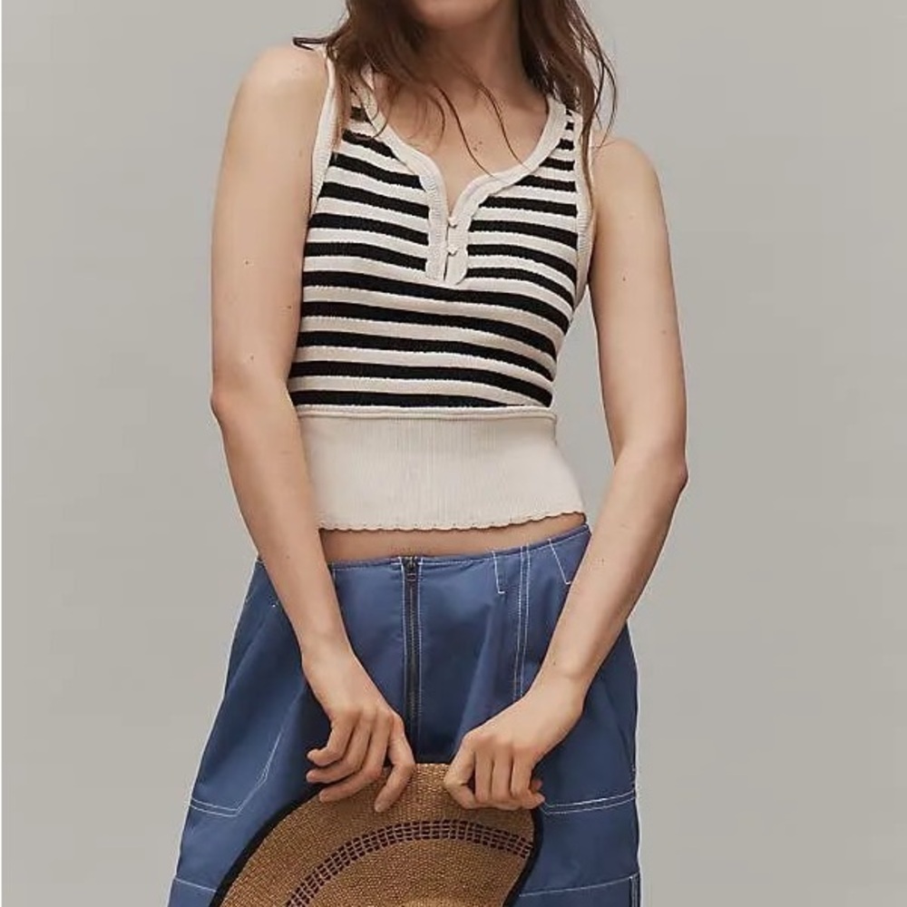 Maeve Black and White Striped Top